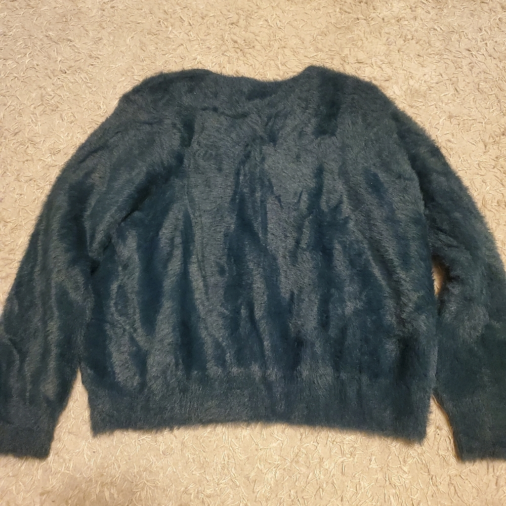 Zara Green Vegan Fur Cardigan Heart Jewel Buttons - Picture 5 of 8